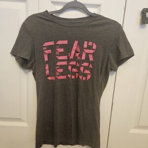 adidas Women's Gray Short Sleeve Tee with Pink FEARLESS Graphic